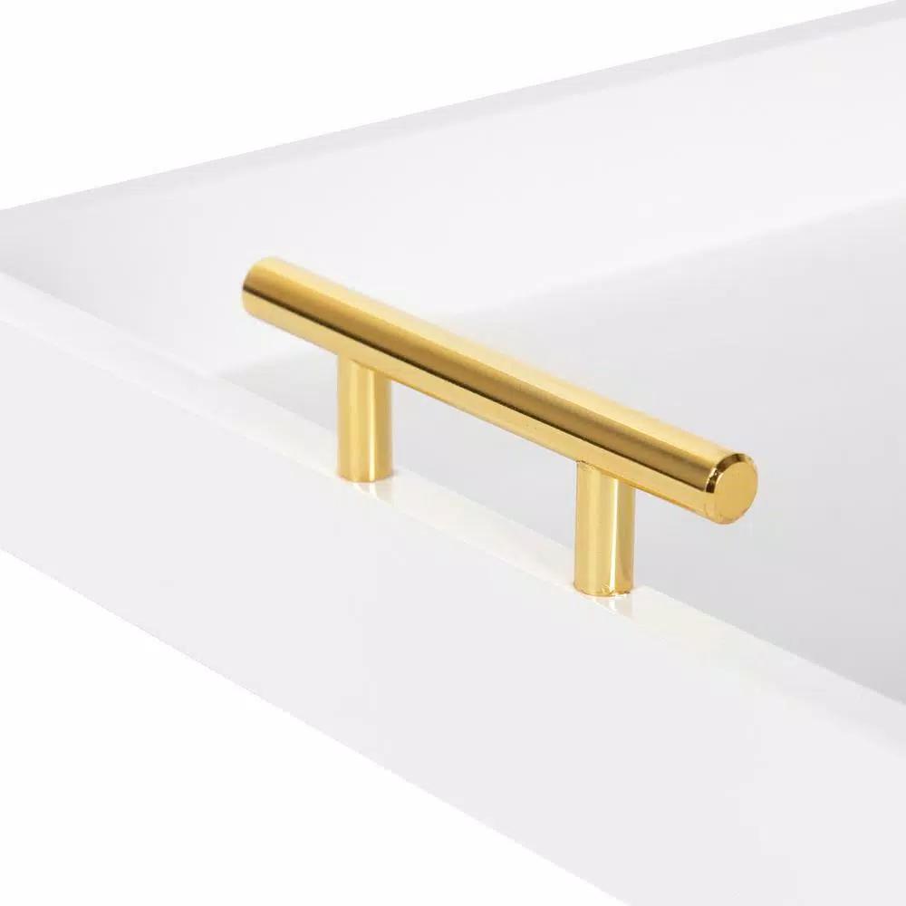 Kate and Laurel Lipton 16 in. White and Gold Decorative Wood Tray with Metal Handles