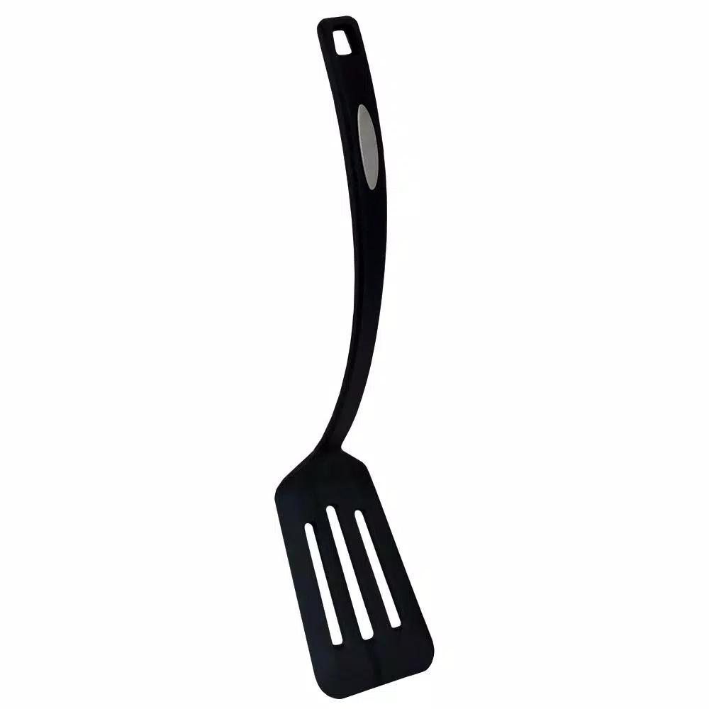 Unbranded Black Nylon Flexible Non-Stick Slotted Spatula with Curved Handle