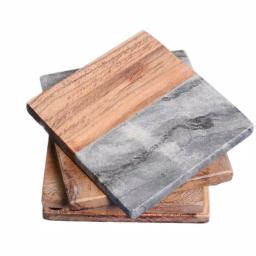 Unbranded Jodhpuri 4-Piece Ocean Gray Marble and Acacia Wood Coaster Set thumbnail 3