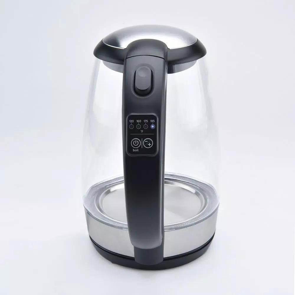 AROMA 7-Cup Black Glass Electric Kettle with Digital Temperature Display, 1.7L Cordless Pouring