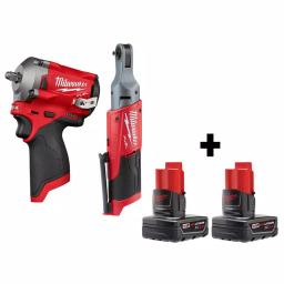 Milwaukee M12 FUEL 12V Cordless 3/8 in. Stubby Impact Wrench & 1/4 in. Ratchet Combo Kit with (2) 3.0 Ah Batteries thumbnail 1