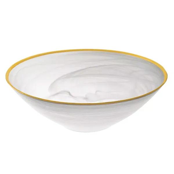 Badash Crystal 10 in. White Alabaster Glass Serving Bowl with Gold Rim, 32 oz.