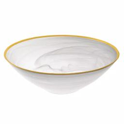 Badash Crystal 10 in. White Alabaster Glass Serving Bowl with Gold Rim, 32 oz. thumbnail 1