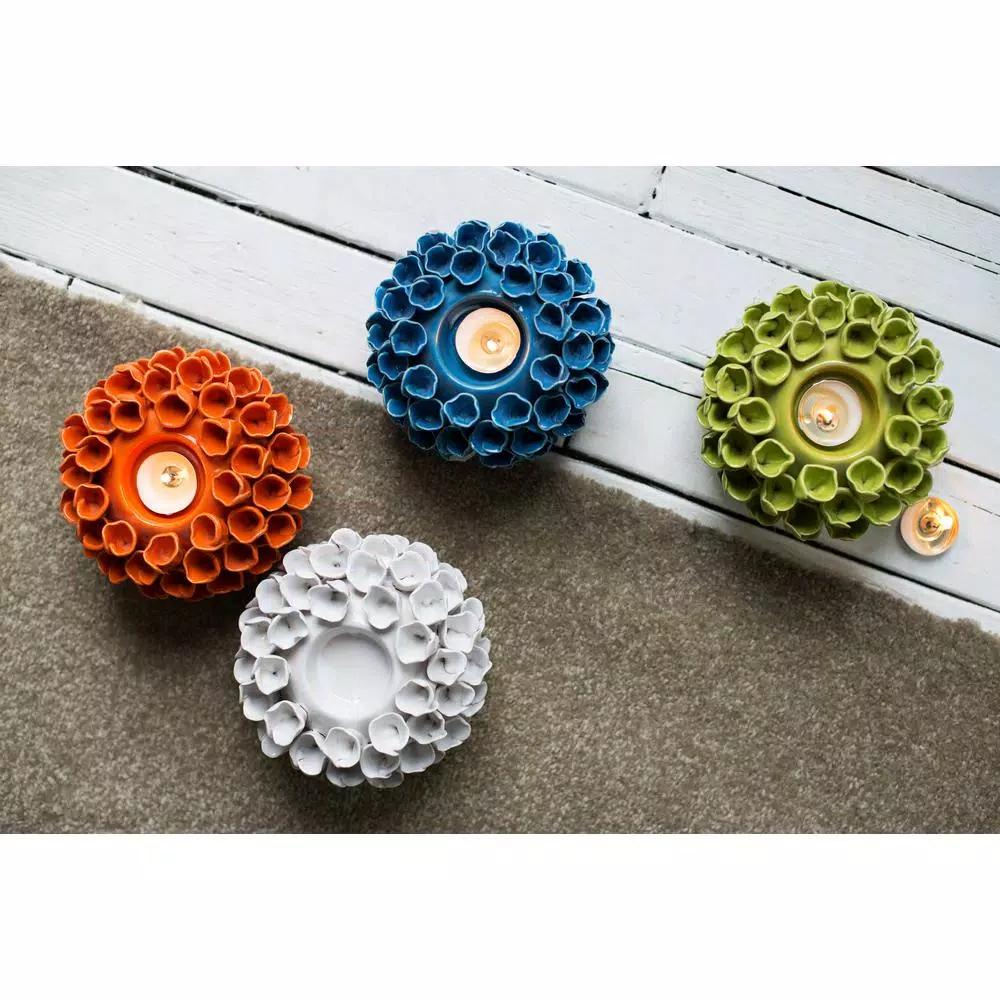 A & B Home Open Coral Gloss White Ceramic Candle Holder - Coastal Style Candlestick