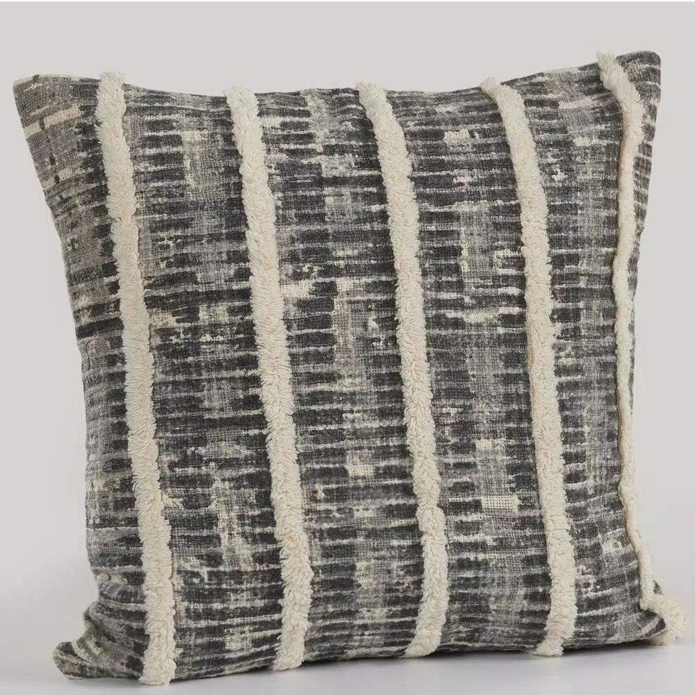 LR Resources Black and Gray Striped Hypoallergenic Throw Pillow, 18 x 18 in.