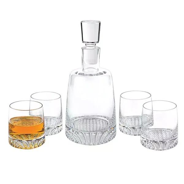 Badash Crystal Badash Barware Park Avenue 5-Piece Mouth Blown Crystal Whiskey Decanter and Rocks Glass Set