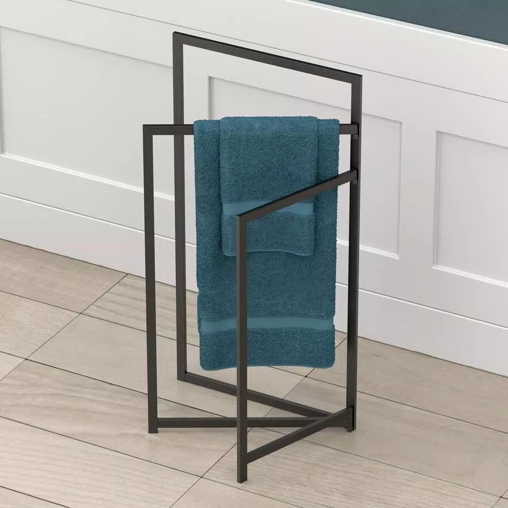Gatco 3-Tier Freestanding Rectangle Towel Rack, Matte Black