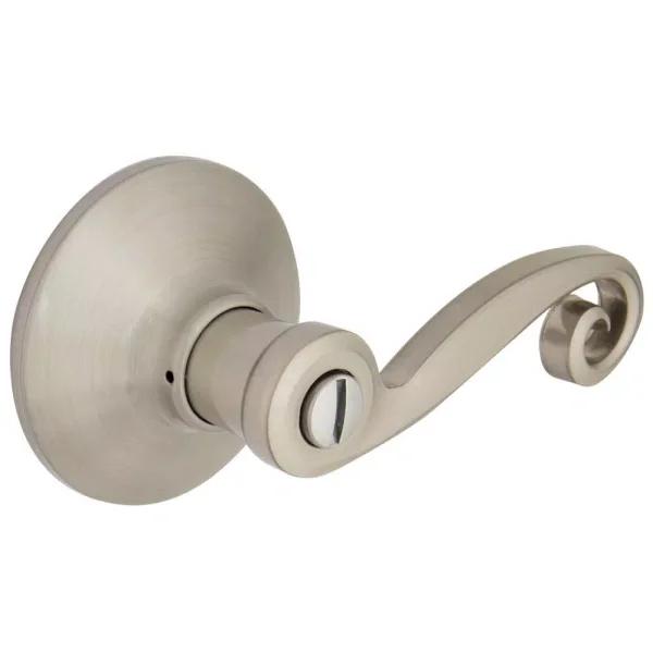 Defiant Scroll Satin Nickel Privacy Lever Set for Bedroom and Bathroom Doors