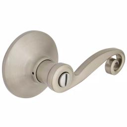 Defiant Scroll Satin Nickel Privacy Lever Set for Bedroom and Bathroom Doors thumbnail 1