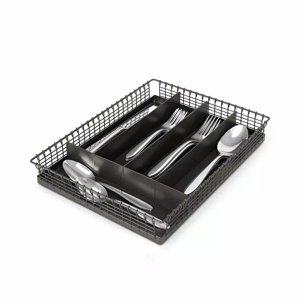Spectrum Vintage Industrial Gray Steel 5-Compartment Silverware Drawer Organizer Tray