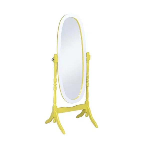 ORE International Modern Canary Yellow and White Oval Wood Tilting Cheval Standing Mirror, 59.25 in.
