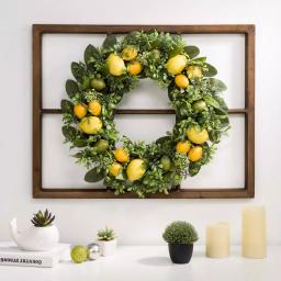 Glitzhome 28 in. Wooden Window Frame with 22 in. Greenery Lemon Wreath Decor thumbnail 8