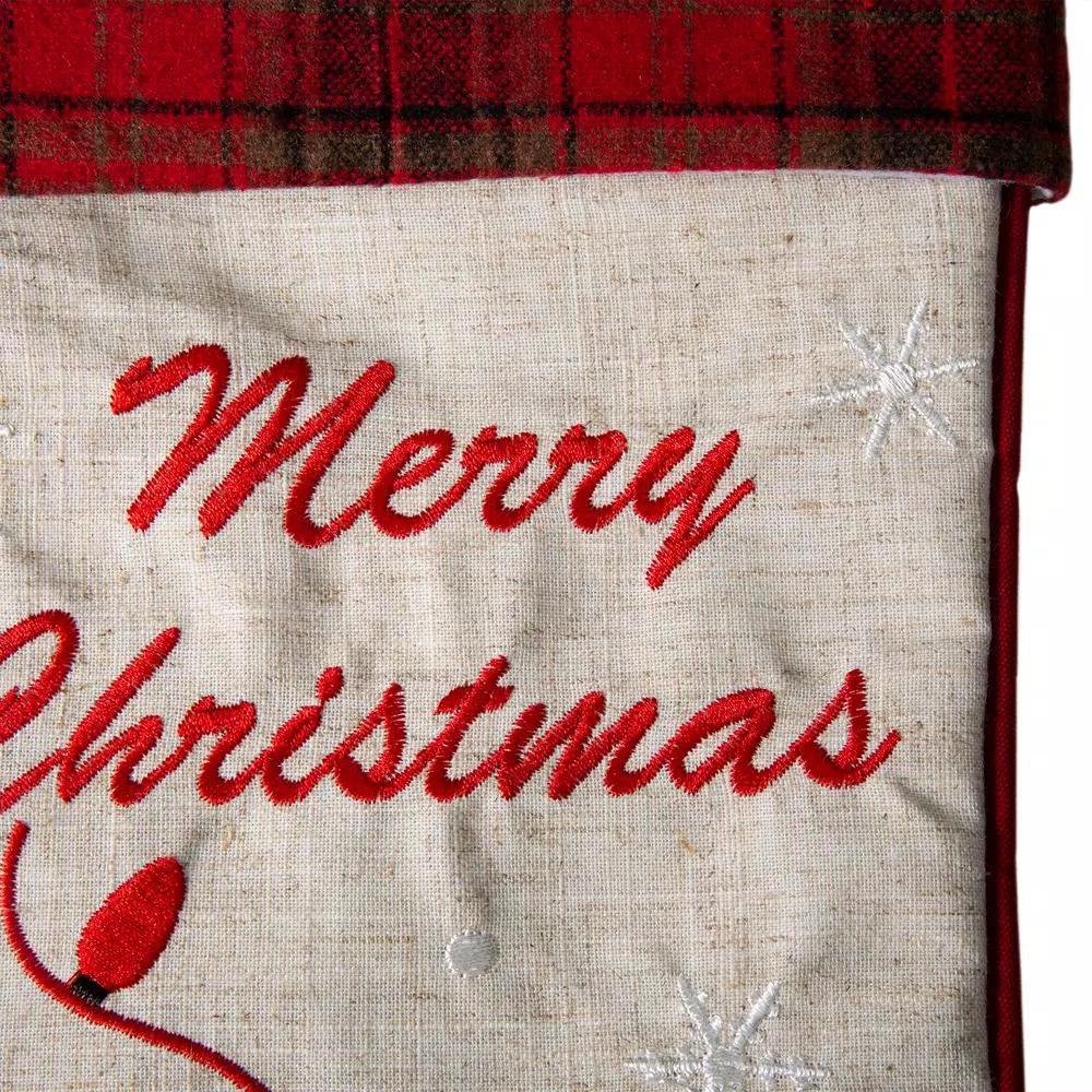 Glitzhome 21 in. Dachshund Fabric Christmas Stocking - White with Red Trim
