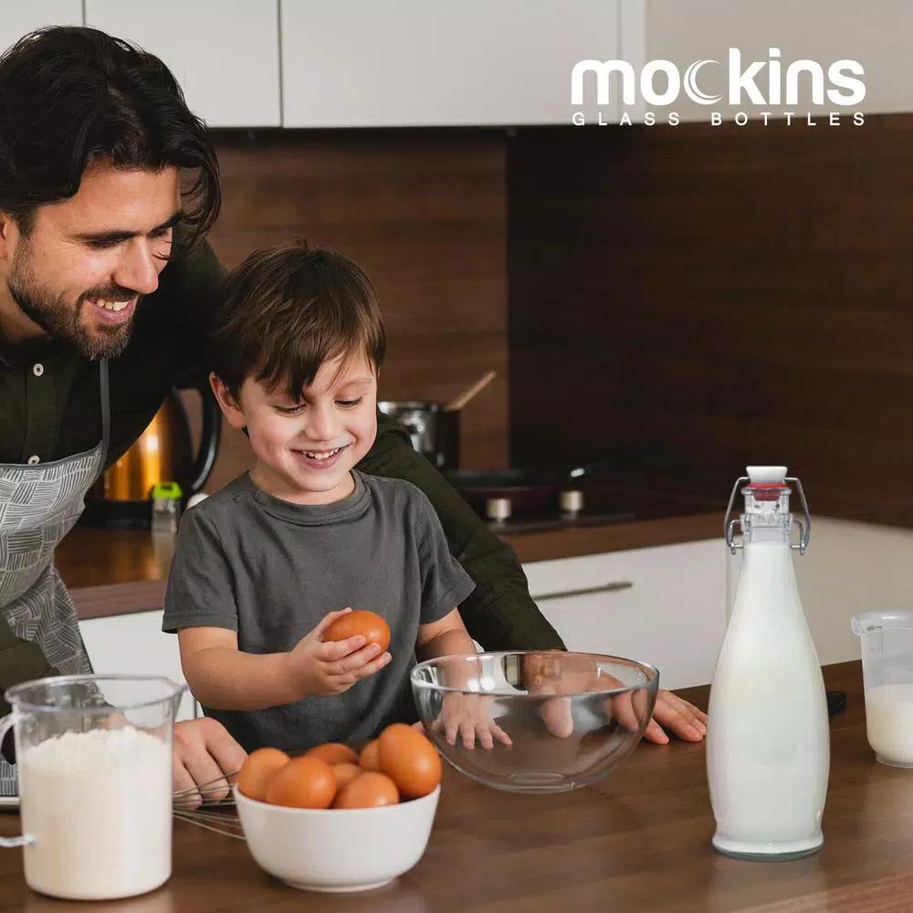 Mockins 17 oz. Glass Bottles with Swing Top Stoppers, Funnel, Brush, and Gold Marker (Set of 12)