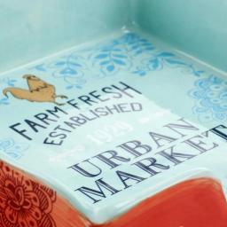 Urban Market Life On The Farm 10.2 in. Stoneware Napkin Holder - Coral and Blue Rooster Design thumbnail 3