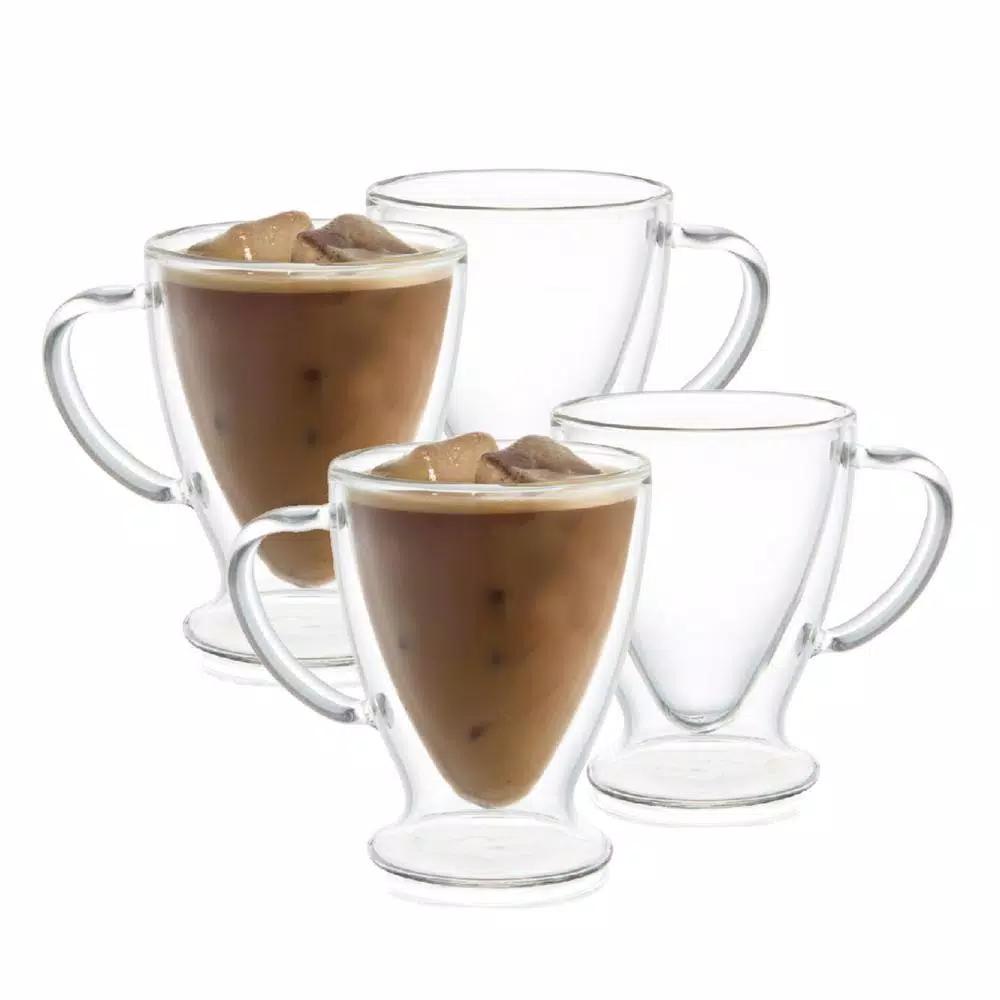 JoyJolt Declan 10 oz. Double Wall Insulated Borosilicate Glass Coffee Mugs (Set of 4)