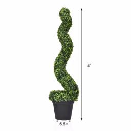Costway Artificial Boxwood Spiral Topiary Tree Set of 2 - Indoor/Outdoor Decorative Plants with Cement Pot thumbnail 4