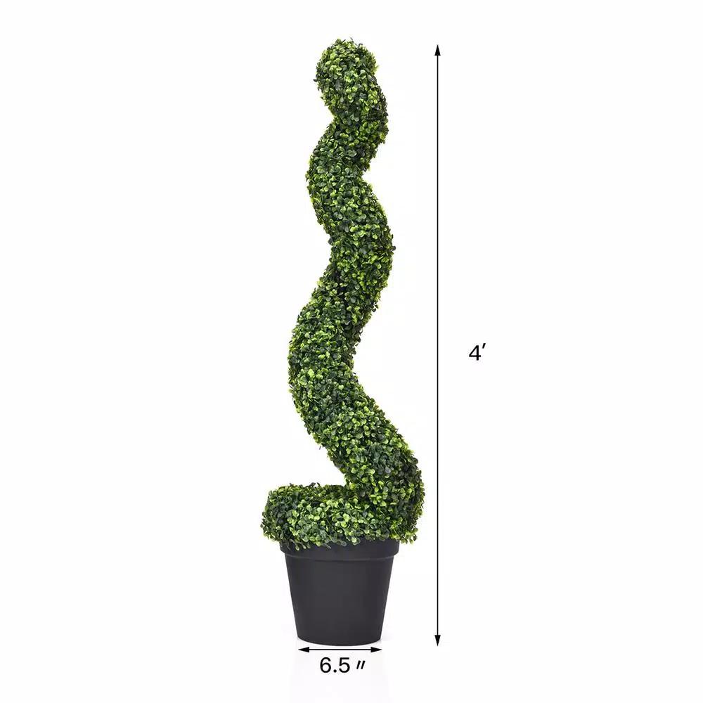 Costway Artificial Boxwood Spiral Topiary Tree Set of 2 - Indoor/Outdoor Decorative Plants with Cement Pot