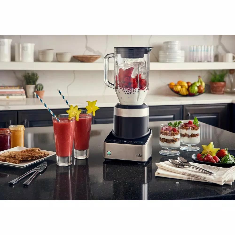 Braun PureMix 1000W Countertop Blender with 56 oz. Thermal Resistant Glass Jug, 3-Speed, Black & Stainless Steel