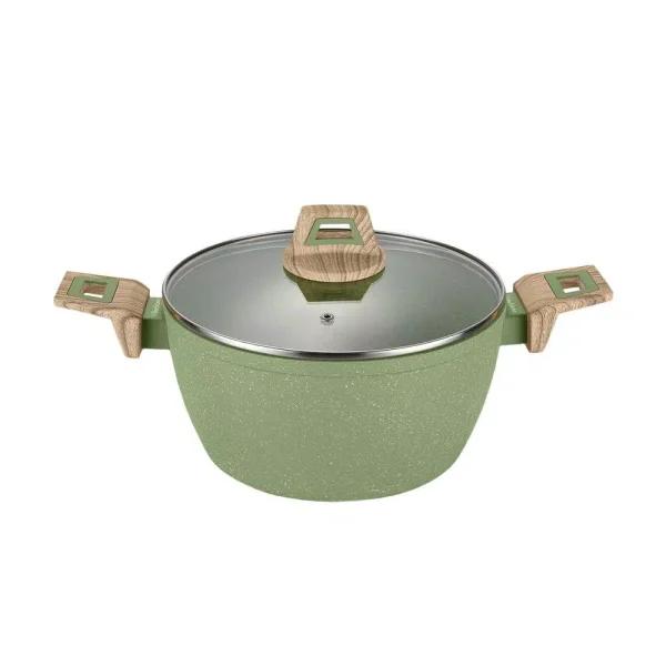 AMERCOOK Olive Stone 3 qt. Round Nonstick Casserole Dish with Glass Lid, Avocado Green