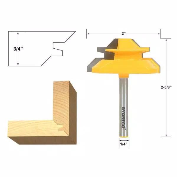 Yonico Lock Miter Router Bit, 1/4 in. Shank, Carbide Tipped, for Stock up to 3/4 in.