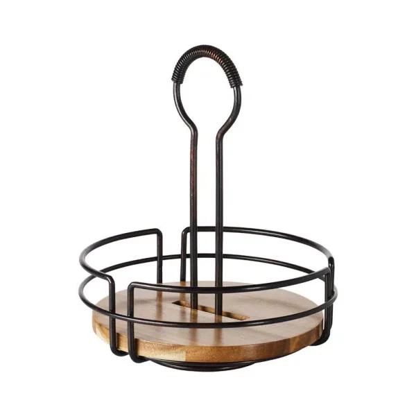 Gourmet Basics by Mikasa Mikasa Gourmet Basics Hanover Rotating Condiment Caddy, Carbon Steel & Acacia Wood, Antique Black