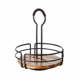 Gourmet Basics by Mikasa Mikasa Gourmet Basics Hanover Rotating Condiment Caddy, Carbon Steel & Acacia Wood, Antique Black thumbnail 1