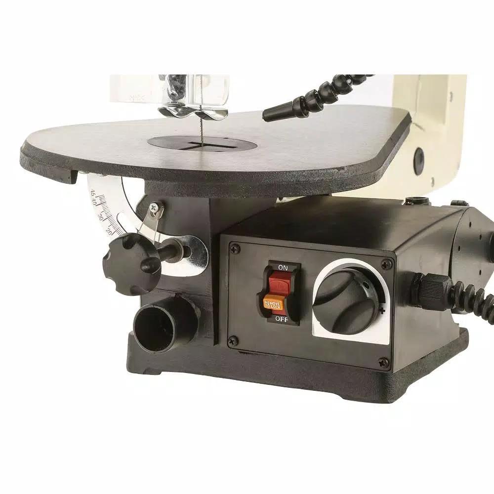 Shop Fox 18 in. VS Scroll Saw with LED Gooseneck Light and 64-Piece Rotary Tool Kit