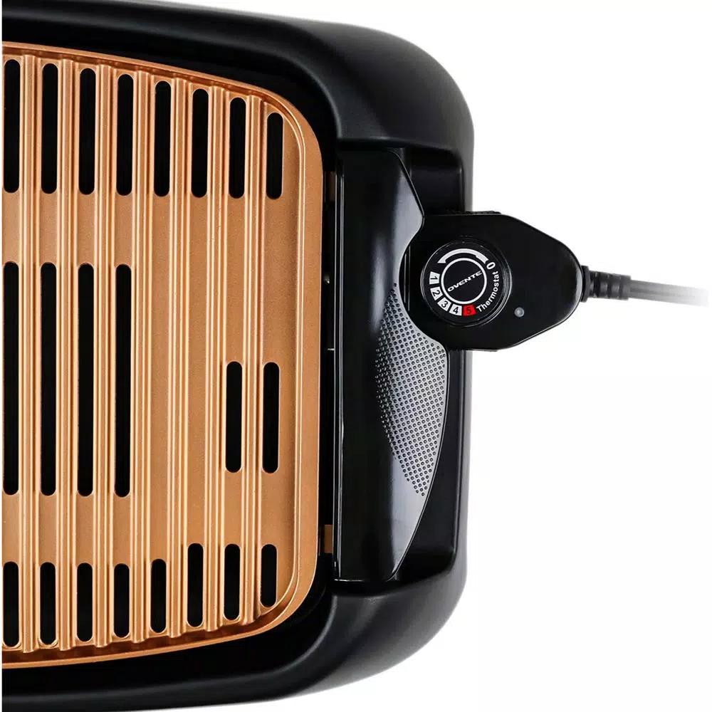 Ovente 1000W Portable Indoor Smokeless Grill, 13x10 inch Non-Stick Aluminum Grilling Plate, Copper