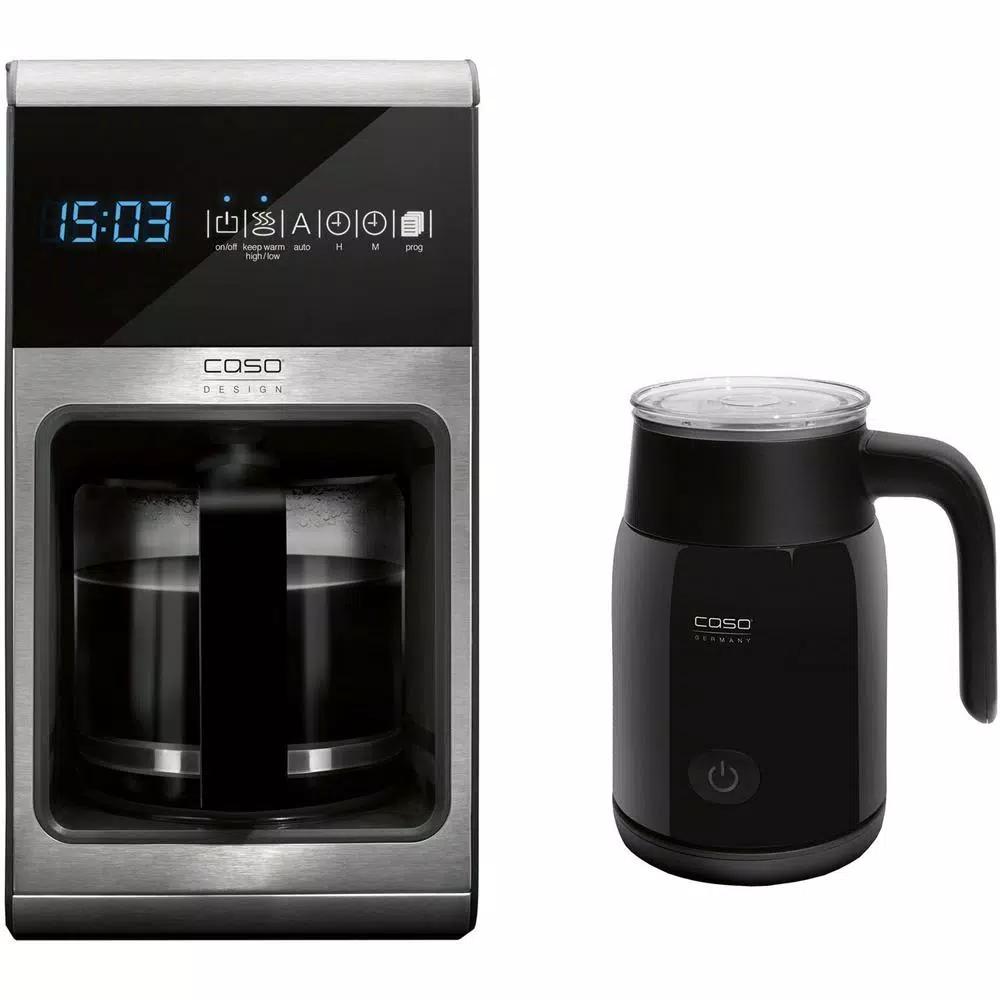 CASO Design Coffee One 10-Cup Filter Coffee Maker with Crema Magic Electric Milk Frother, Silver/Black