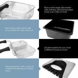 Elite 4 Qt. Dual Basket Deep Fryer with Extra-Large Bonus Basket, Brushed Stainless Steel, 1700W thumbnail 5