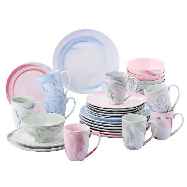 vancasso 16-Piece Assorted Colors Porcelain Dinnerware Set, Service for 4 with Plates, Bowls, and Mugs