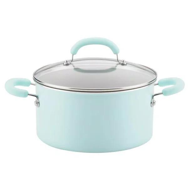 Rachael Ray Create Delicious 6 Qt. Aluminum Nonstick Stock Pot with Glass Lid, Teal Shimmer
