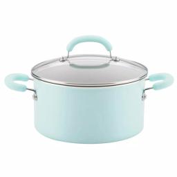 Rachael Ray Create Delicious 6 Qt. Aluminum Nonstick Stock Pot with Glass Lid, Teal Shimmer thumbnail 1