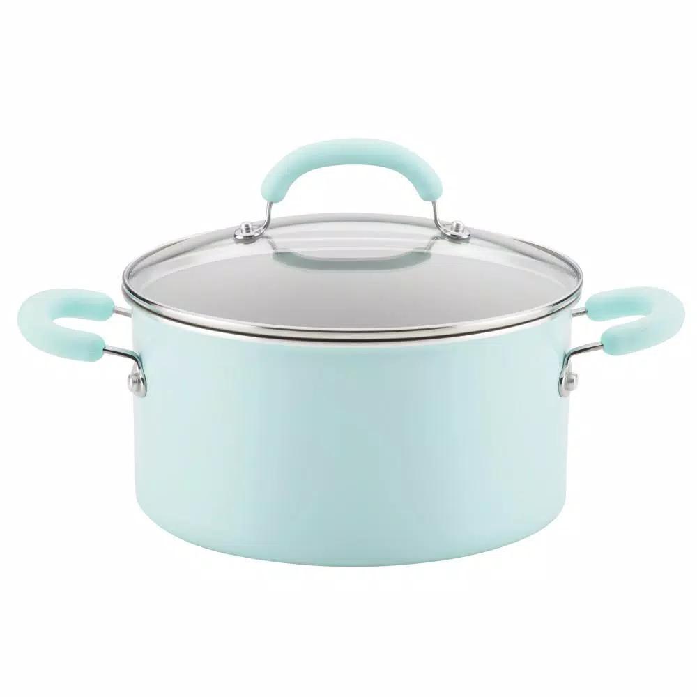 Rachael Ray Create Delicious 6 Qt. Aluminum Nonstick Stock Pot with Glass Lid, Teal Shimmer