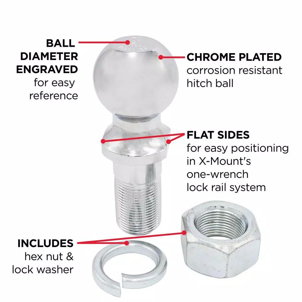 TowSmart 2 in. Chrome Hitch Ball, 10,000 lb. Capacity, 1-1/4 in. Shank Diameter