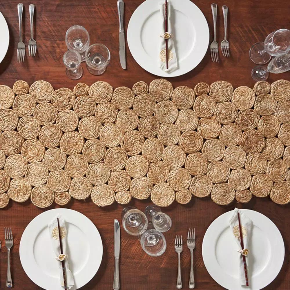 LR Resources Natural Jute Rectangle Indoor Table Runner - 16 in. x 80 in. - Bohemian Farmhouse Style