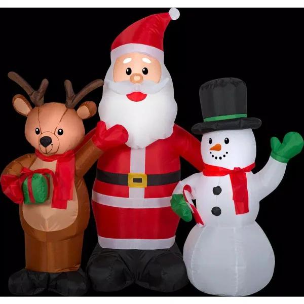 Gemmy 4 ft. Airblown Inflatable Santa, Reindeer, and Snowman Christmas Trio with LED Lights