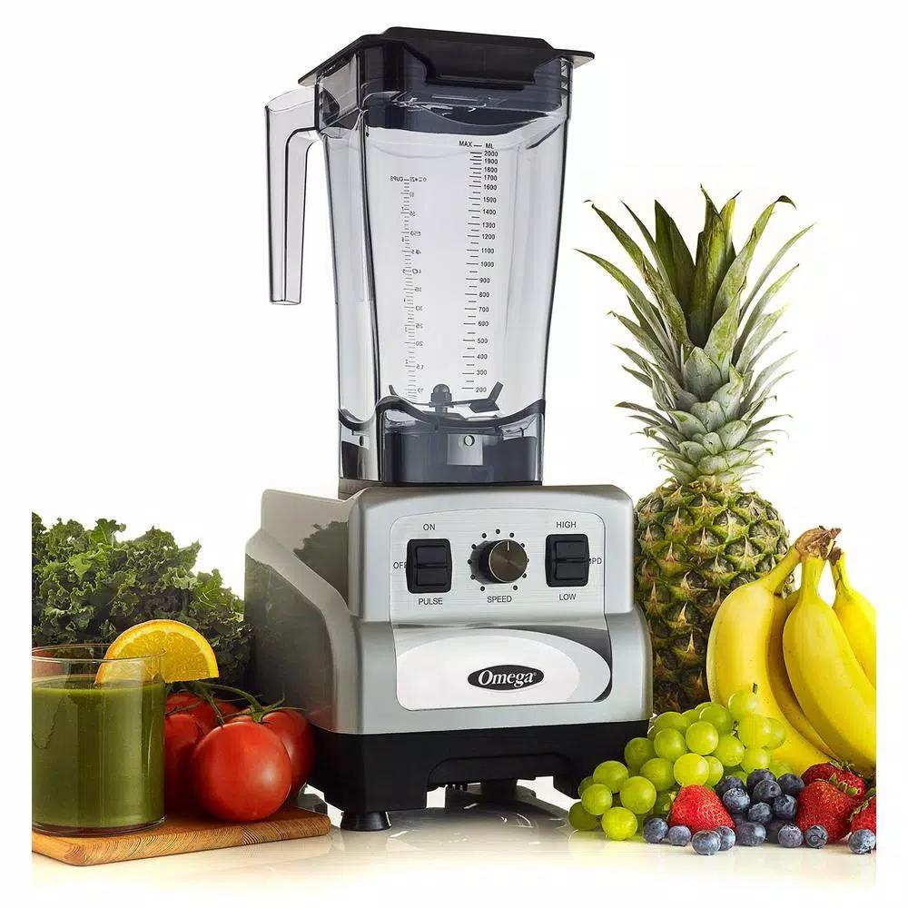 Omega OM6560 3 HP 64 oz. Variable 10-Speed Silver Blender with BPA-Free Tritan Container