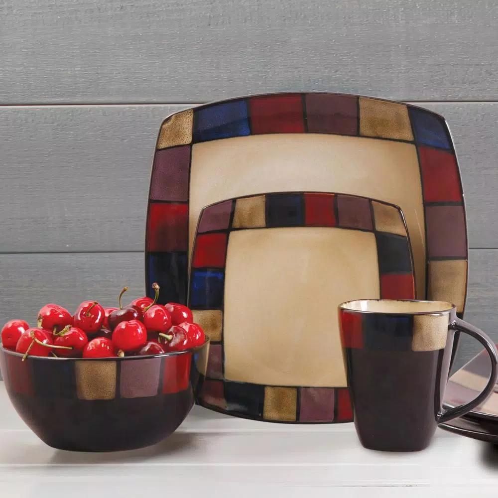 GIBSON elite Soho Lounge 16-Piece Contemporary Taupe Stoneware Dinnerware Set, Service for 4