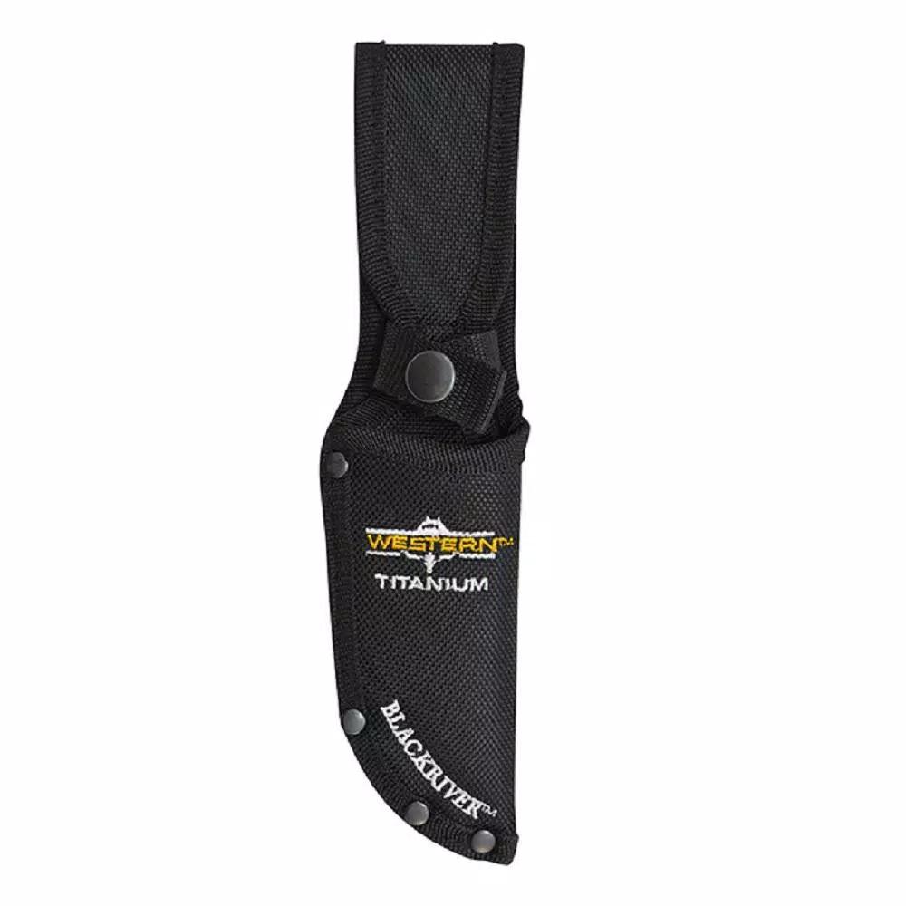 WESTERN BlackRiver 9.25 in. Titanium Bonded Gut Hook Fixed Blade Knife with G10 Handle and Sheath