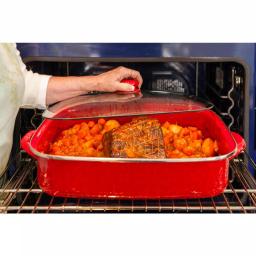 Golden Rabbit Grey Swirl 10.5 qt. Porcelain Enamelware Roasting Pan with Glass Lid thumbnail 4