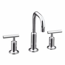KOHLER Purist 8 in. Widespread Bathroom Faucet, Polished Chrome, Low Gooseneck Spout thumbnail 2