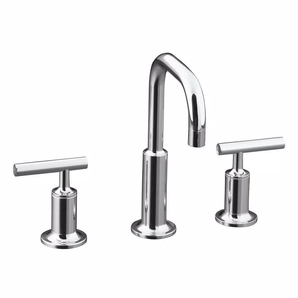 KOHLER Purist 8 in. Widespread Bathroom Faucet, Polished Chrome, Low Gooseneck Spout