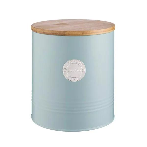 Mason Cash Living Coated-Steel Blue Cookie Storage Canister with Sustainable Bamboo Lid