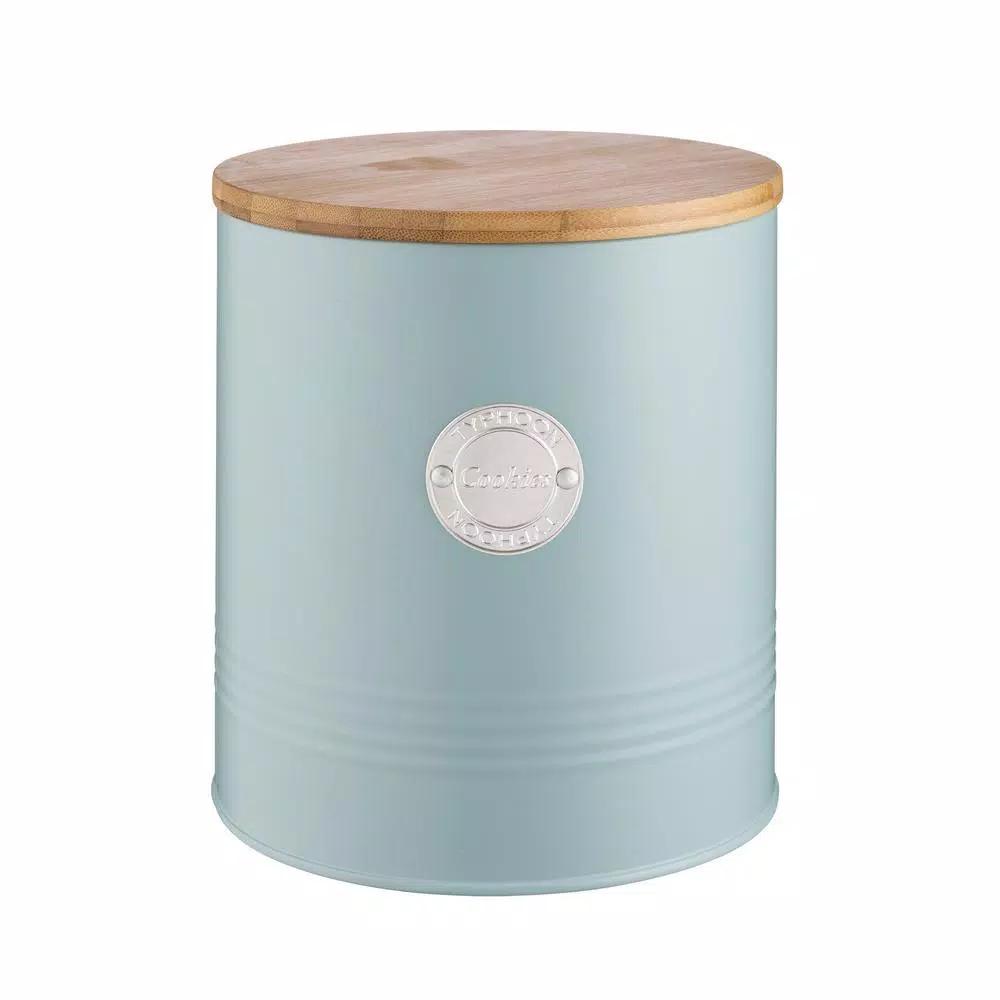 Mason Cash Living Coated-Steel Blue Cookie Storage Canister with Sustainable Bamboo Lid