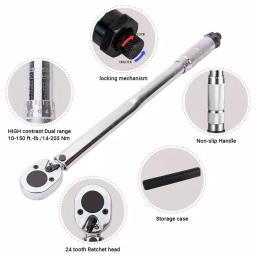 Unbranded COPE 1/2 in. Drive Click Torque Wrench, 10-150 ft.-lb., Flex-Head All-Steel Construction thumbnail 4