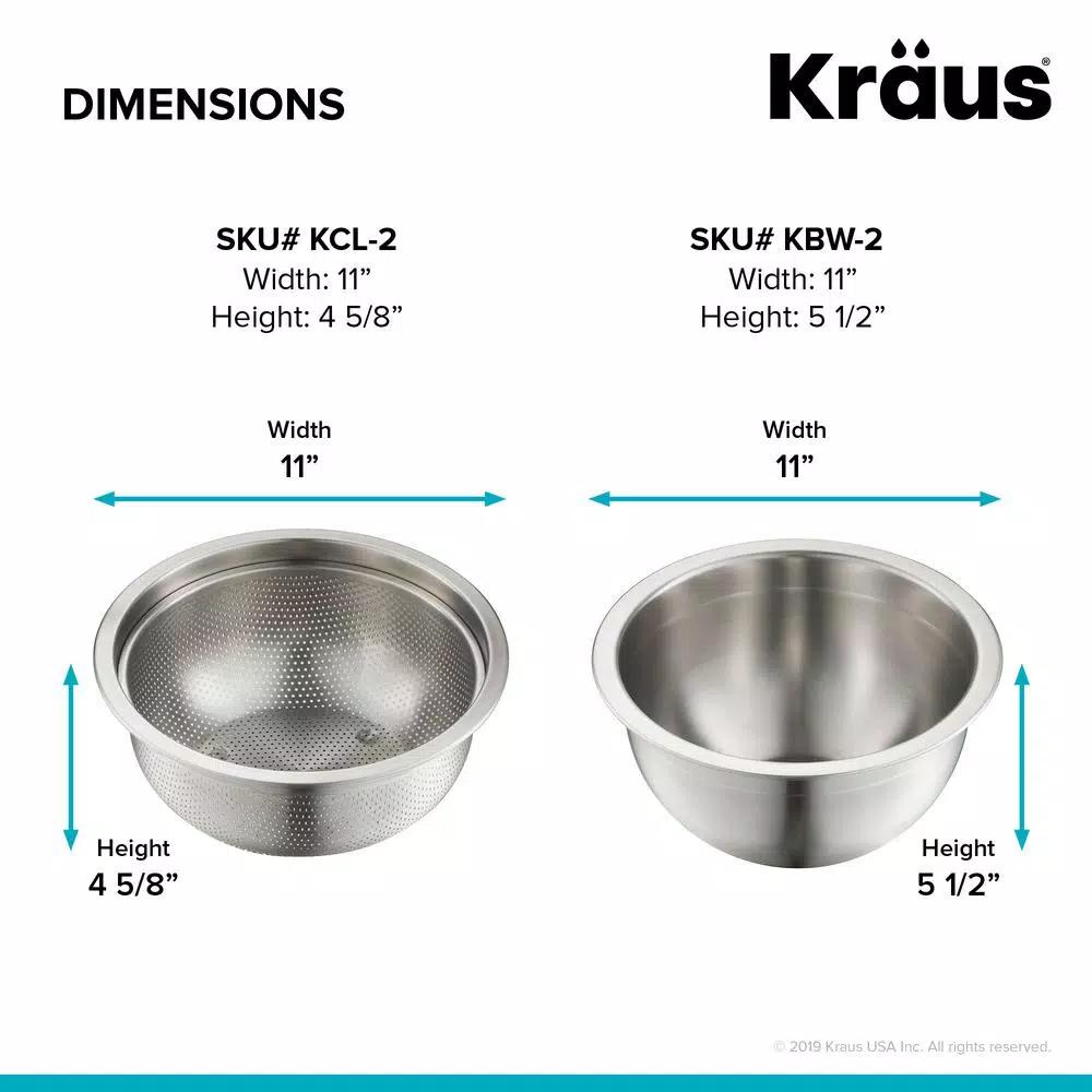 KRAUS Stainless Steel Mixing Bowl and Colander Set for Workstation Sinks