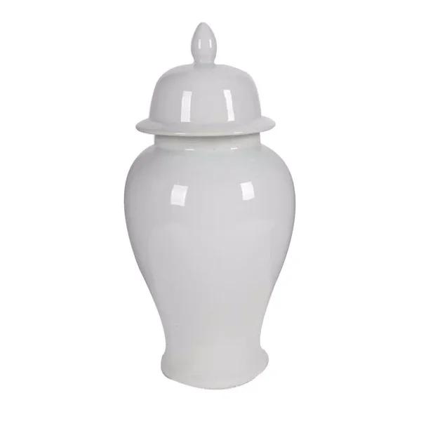 Benjara Large Decorative White Porcelain Ginger Jar with Lid