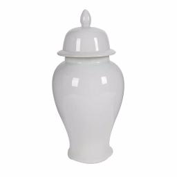 Benjara Large Decorative White Porcelain Ginger Jar with Lid thumbnail 1
